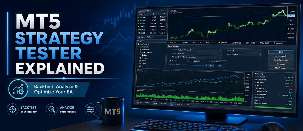 MT5 Strategy Tester interface for backtesting and analyzing Expert Advisors