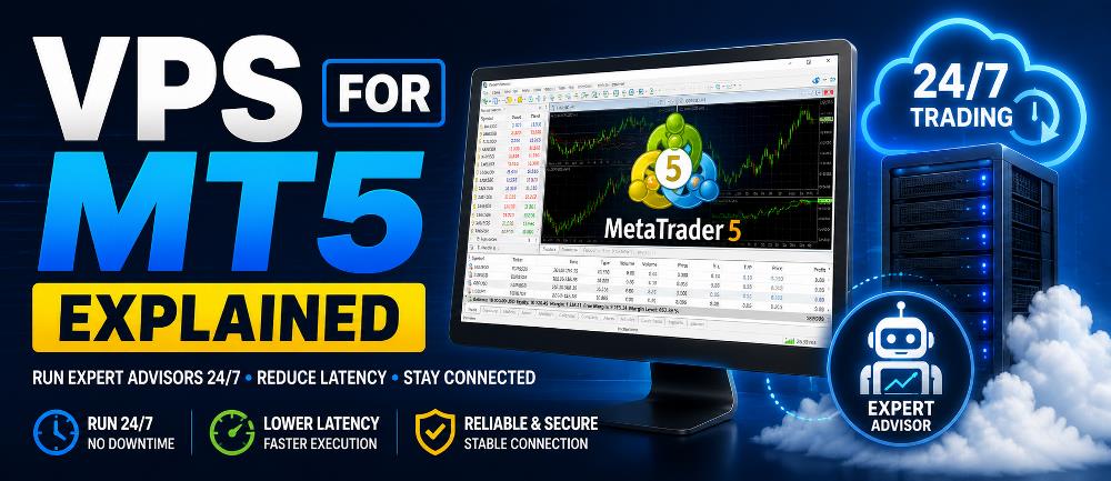 VPS for MT5 explained with MetaTrader 5, Expert Advisor, and 24/7 VPS server