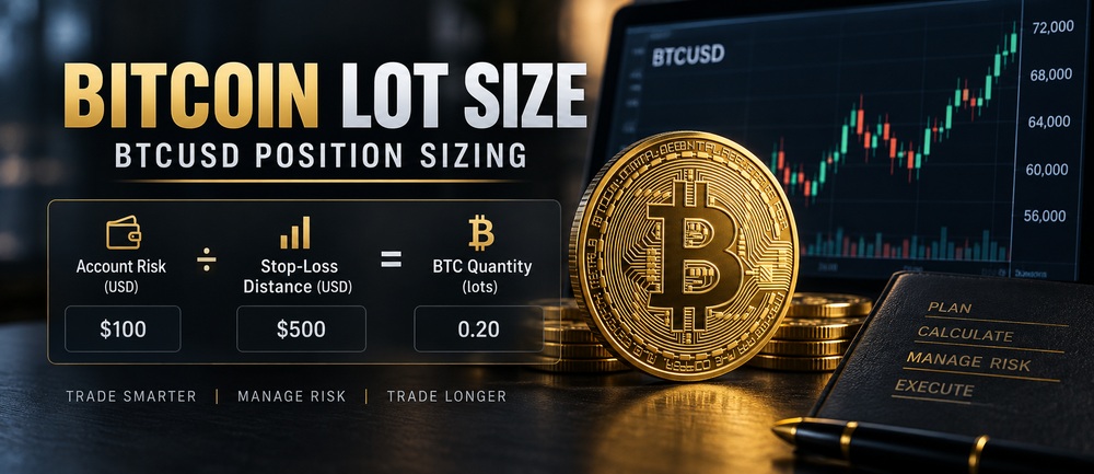 Bitcoin lot size and BTCUSD position sizing calculation for cryptocurrency traders