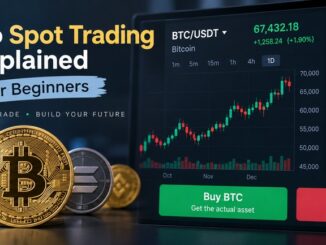 Crypto spot trading explained for beginners with Bitcoin, trading chart, and digital asset market interface