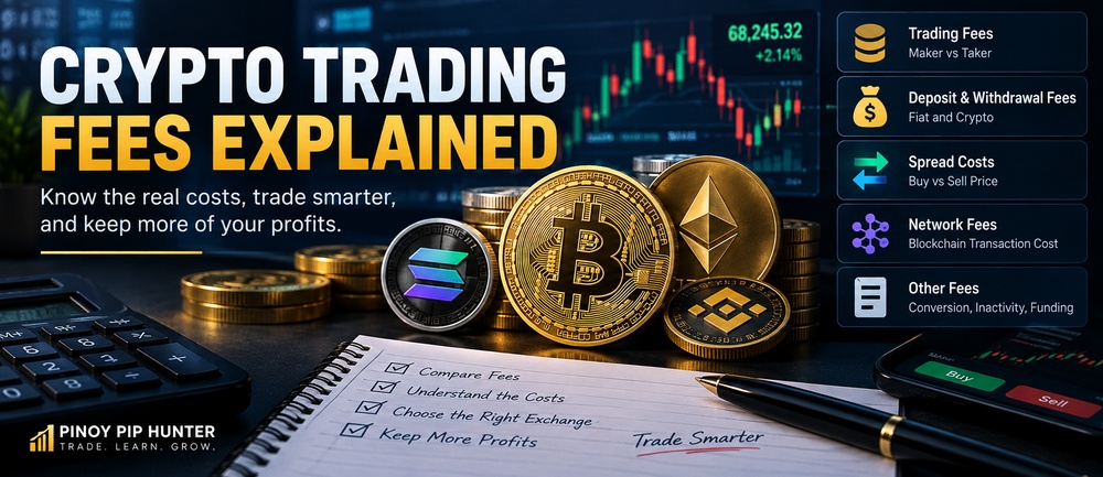 Crypto trading fees explained with maker and taker fees, funding, spread, and transaction cost concepts
